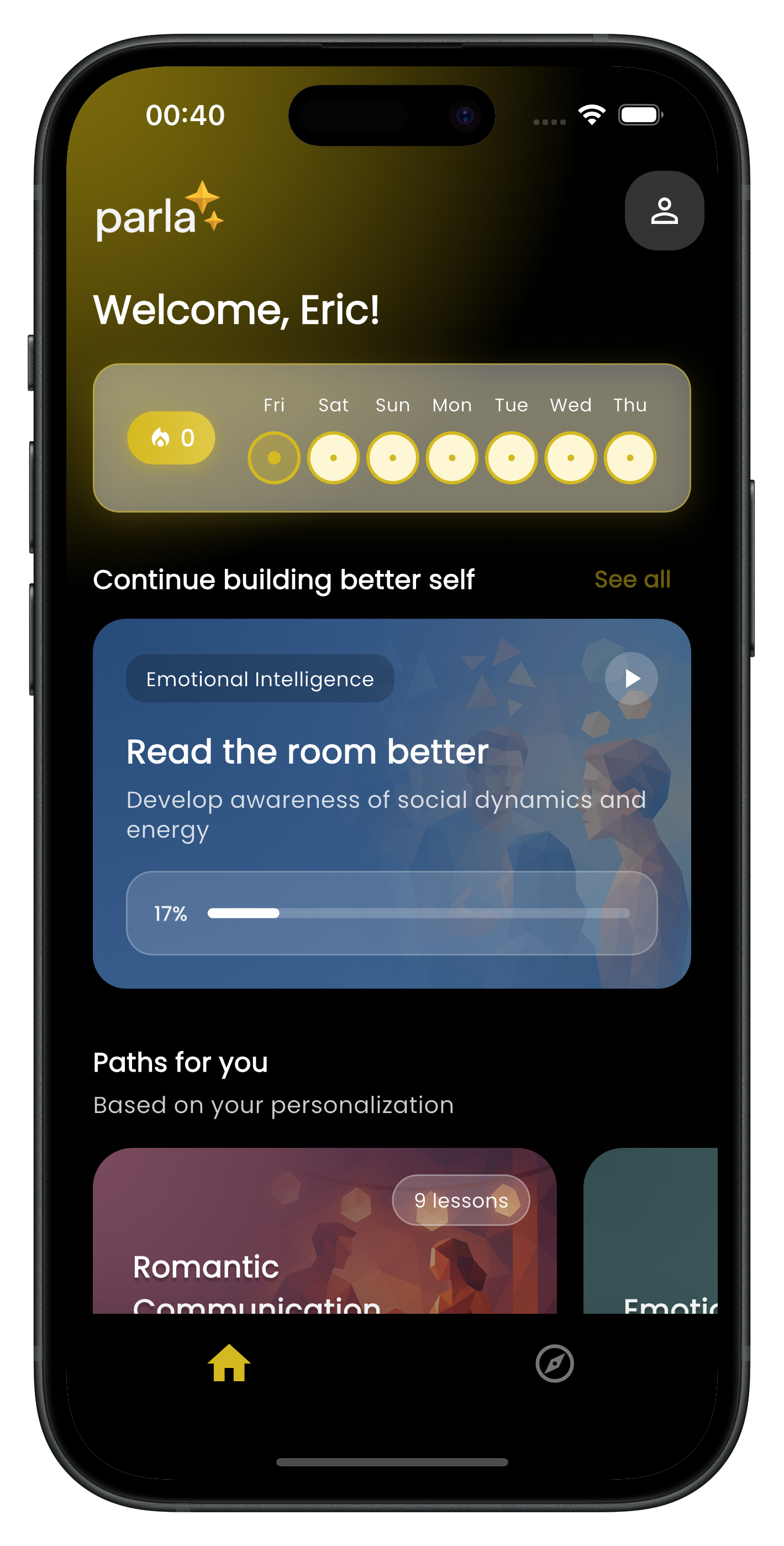 Parla app second mockup on iPhone